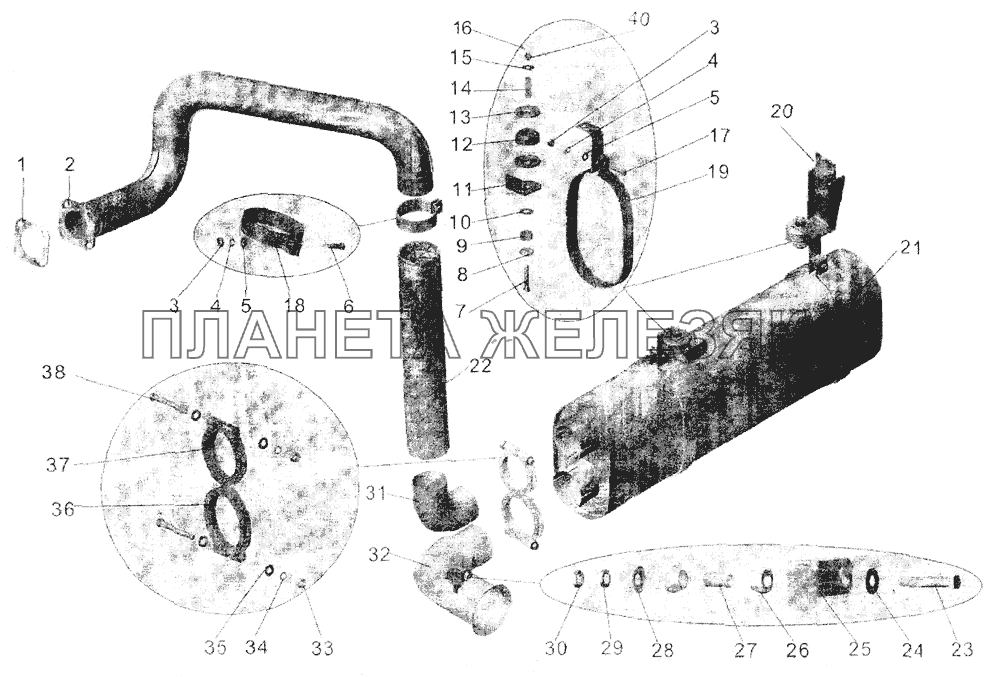 Установка системы выпуска отработавших газов МАЗ-103 (2005)